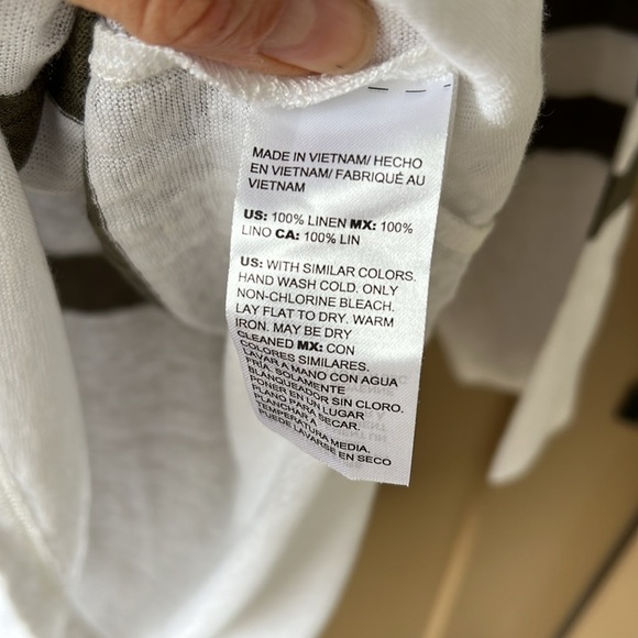 Chico’s New w Tag Striped 100% Linen Knit Top 3/4 Sleeve Large. White Green - Picture 5 of 9